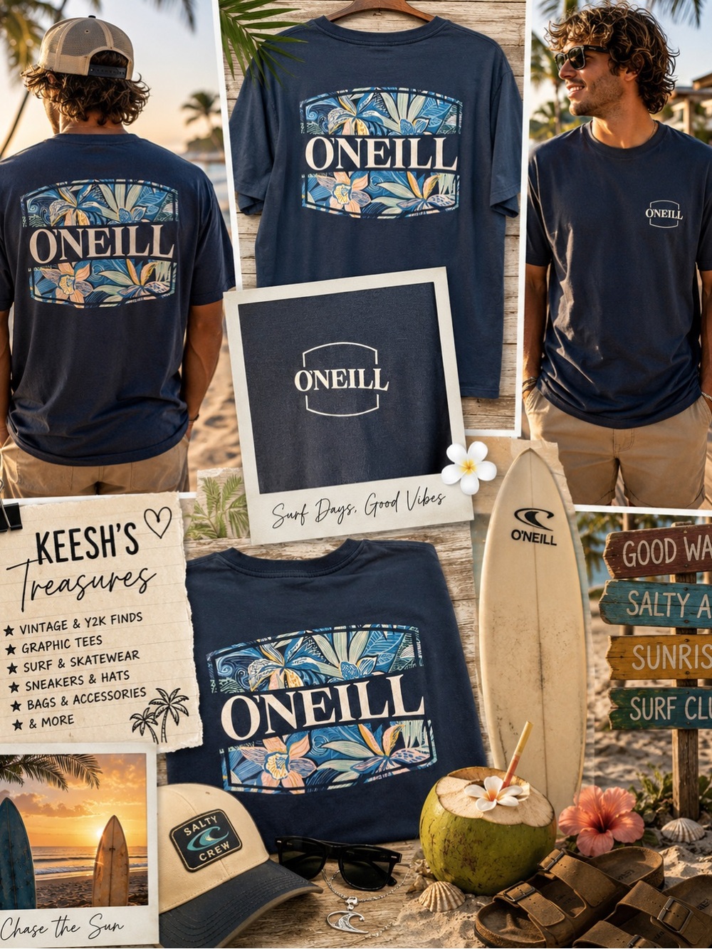O'Neill Men's Classic Tee T-Shirt Size L Large Navy Blue Surfing Graphic Print